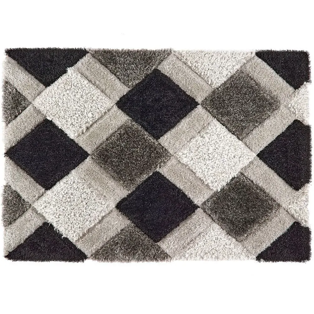 3D Geo Shaggy Carved Rug - Grey, Polyester