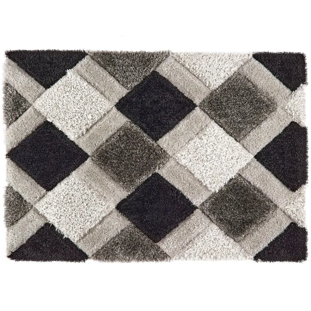 3D Geo Shaggy Carved Rug - Grey, Polyester