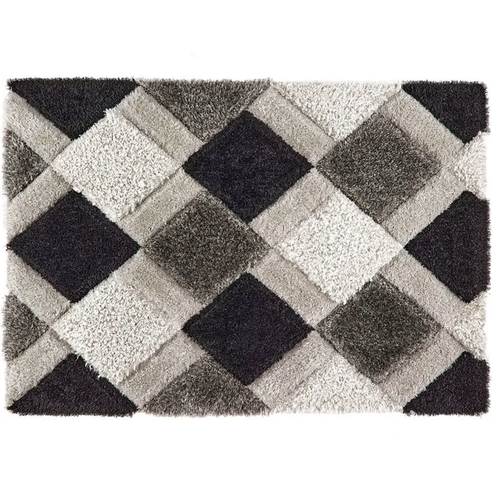 3D Geo Shaggy Carved Rug - Grey, Polyester