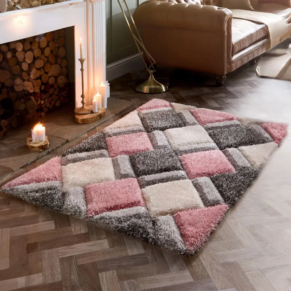 3D Geo Shaggy Carved Rug - Pink, Polyester