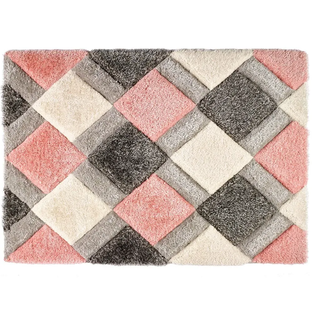 3D Geo Shaggy Carved Rug - Pink, Polyester image