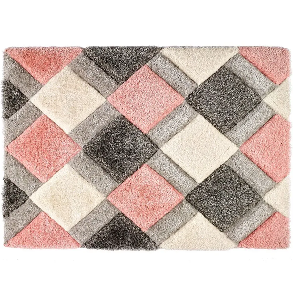 3D Geo Shaggy Carved Rug - Pink, Polyester