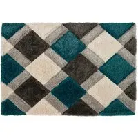 3D GEO Teal Shaggy Rug - Blue, Polyester