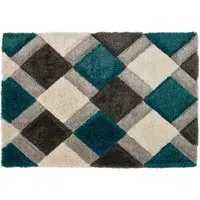 3D GEO Teal Shaggy Rug - Blue, Polyester