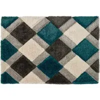 3D GEO Teal Shaggy Rug - Blue, Polyester