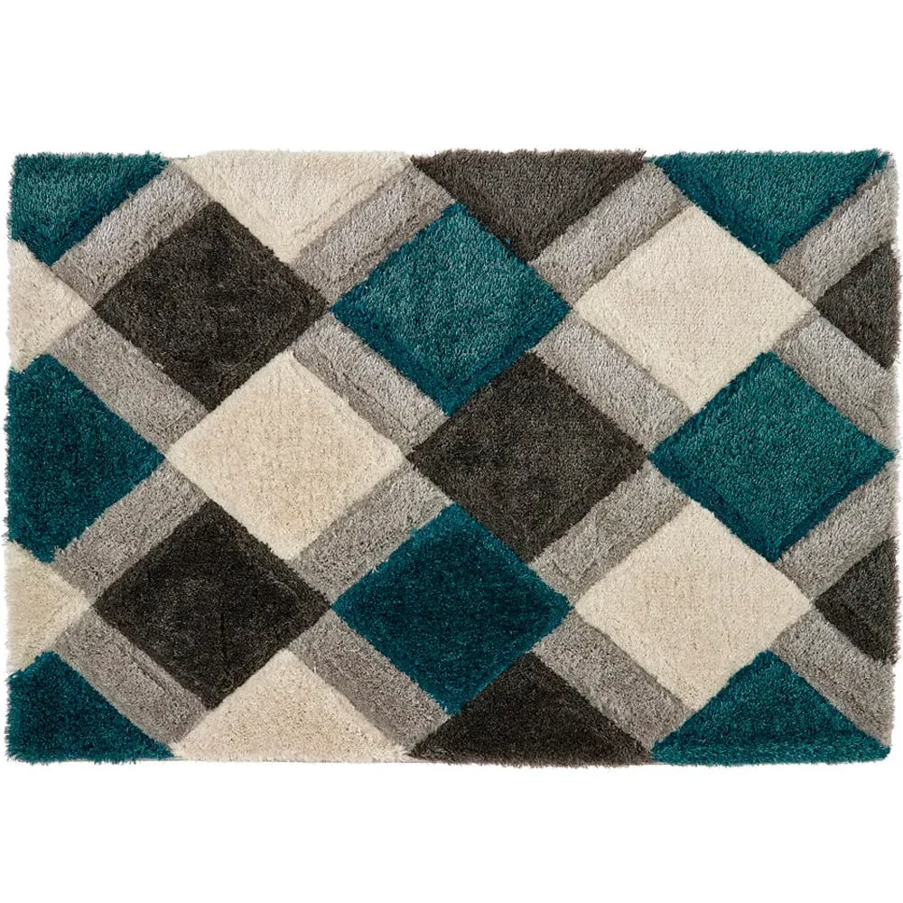 3D GEO Teal Shaggy Rug - Blue, Polyester image