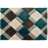 3D GEO Teal Shaggy Rug - Blue, Polyester