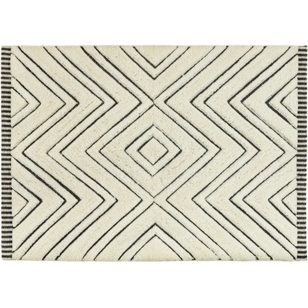 Berber Mono Geometric Rug 160x230cm - Cream, Black