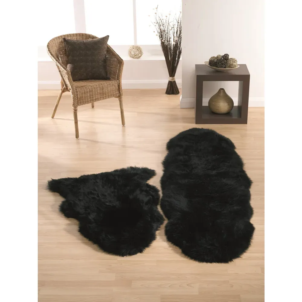 Black Genuine Sheepskin Rug - Black, New Zealand Wool