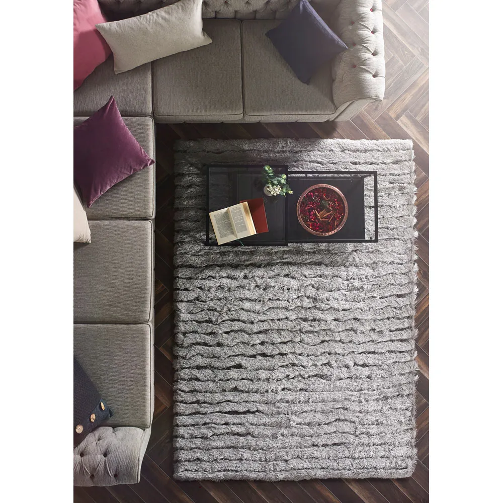 Carved Glamour Rug 160x230cm - Silver, Polyester