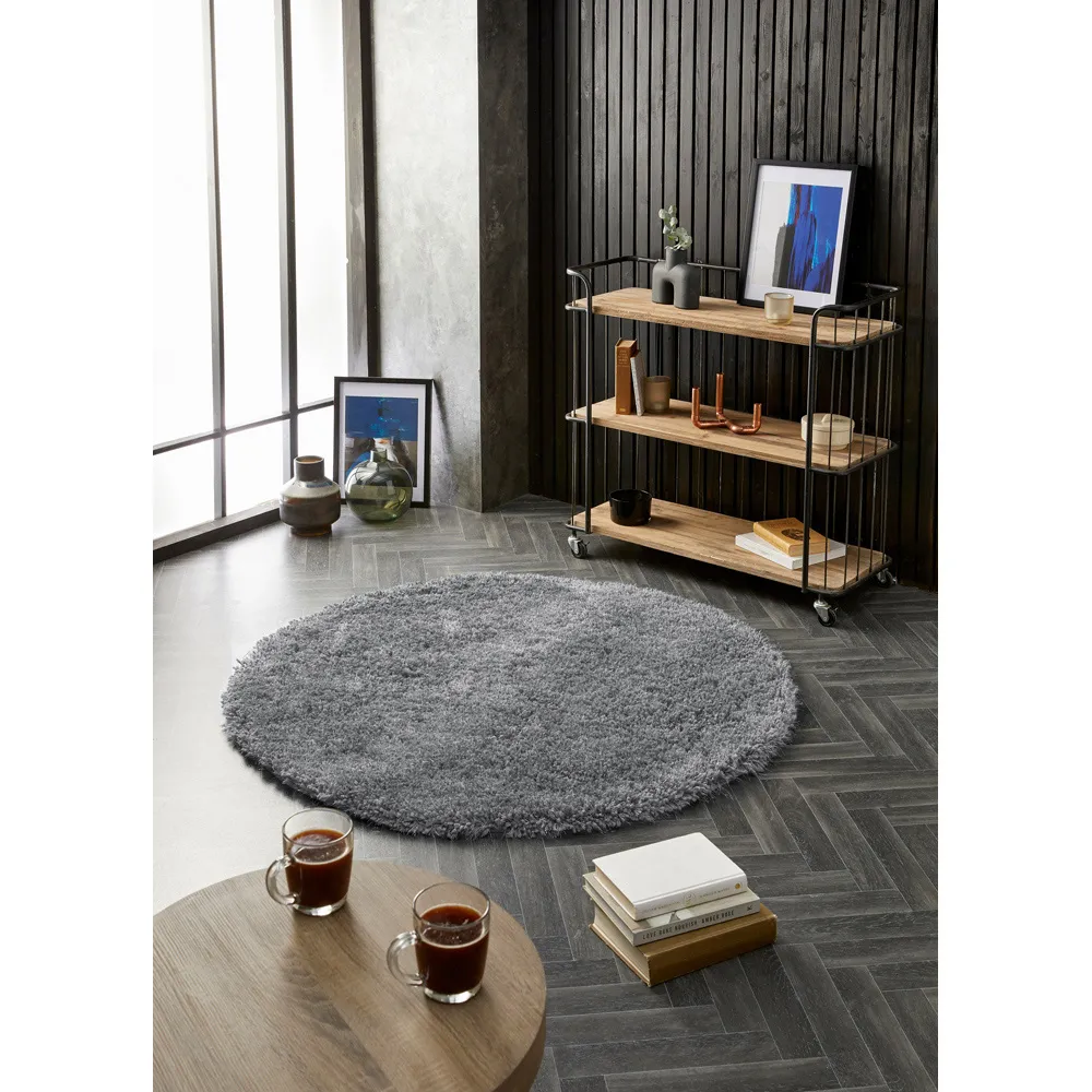 Chicago New Round Shaggy Rug - Grey, Polyester
