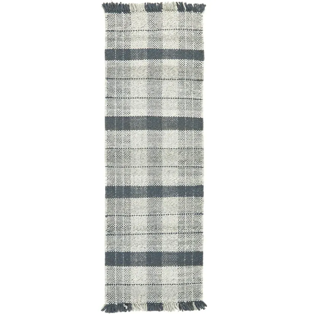 Highland Check Runner Rug - Navy, Recycled Plastic