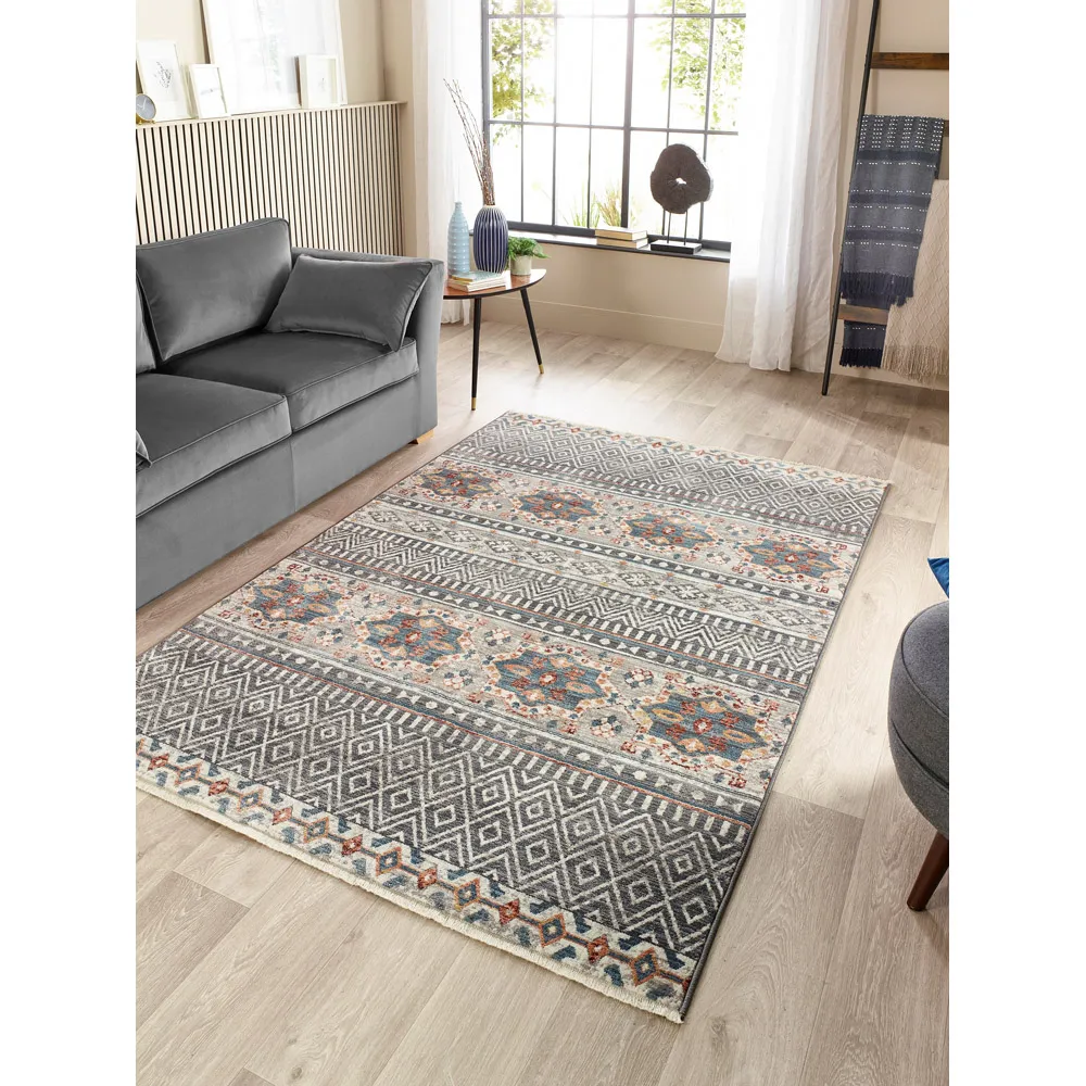 Mandala Stripe Rug - Grey