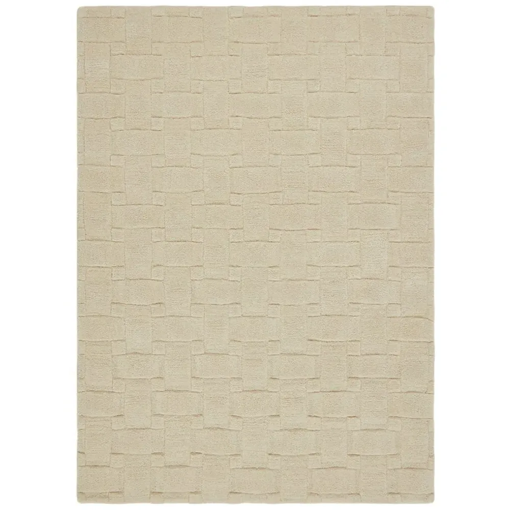 New Ivory 3D Basketweave Rug 120 x 170cm - White, Wool image