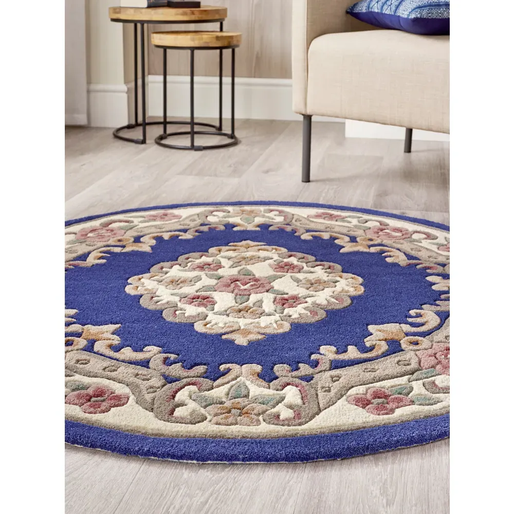 Shensi Round Rug - Navy, Wool