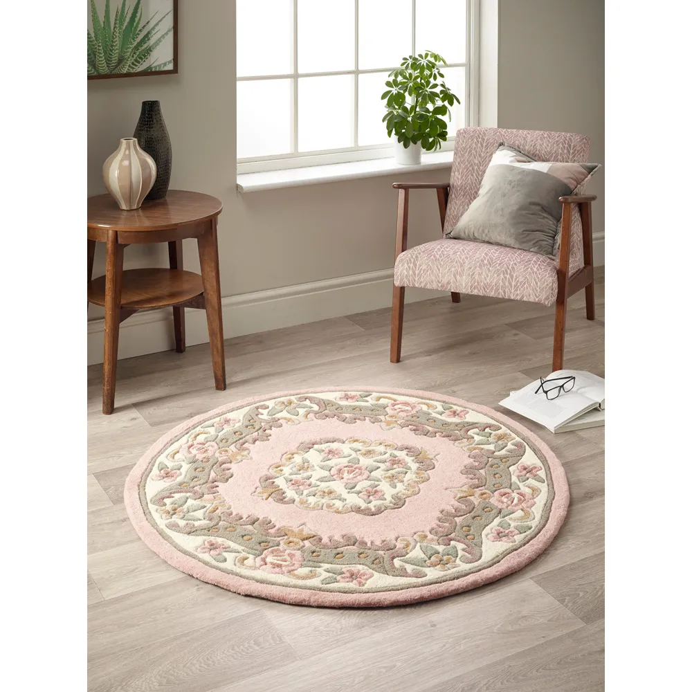 Shensi Round Rug - Pink, Wool