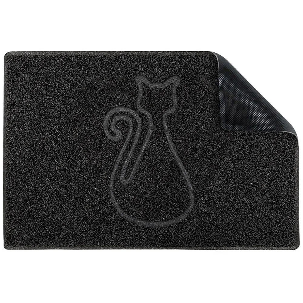 Cat Medium Embossed Doormat - Black