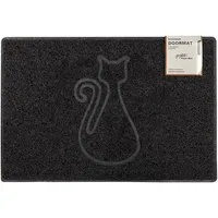 Cat Medium Embossed Doormat - Black