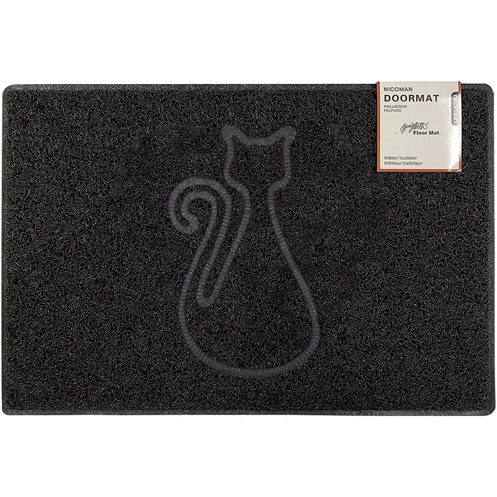 Cat Medium Embossed Doormat - Black