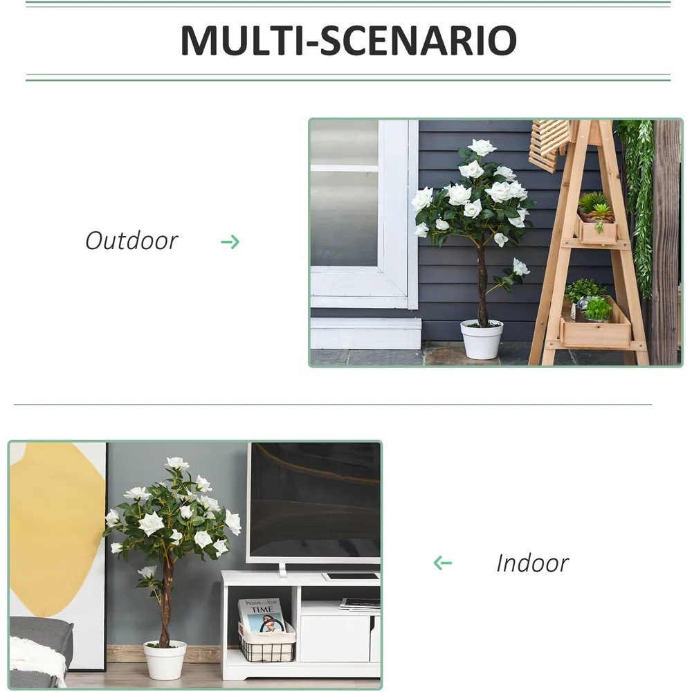 3ft Rose Tree Artificial Plant In Pot - White