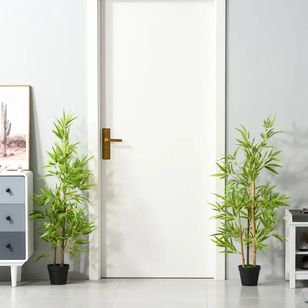 4ft Bamboo Tree Artificial Plant in Pot 2 Pack - Multi