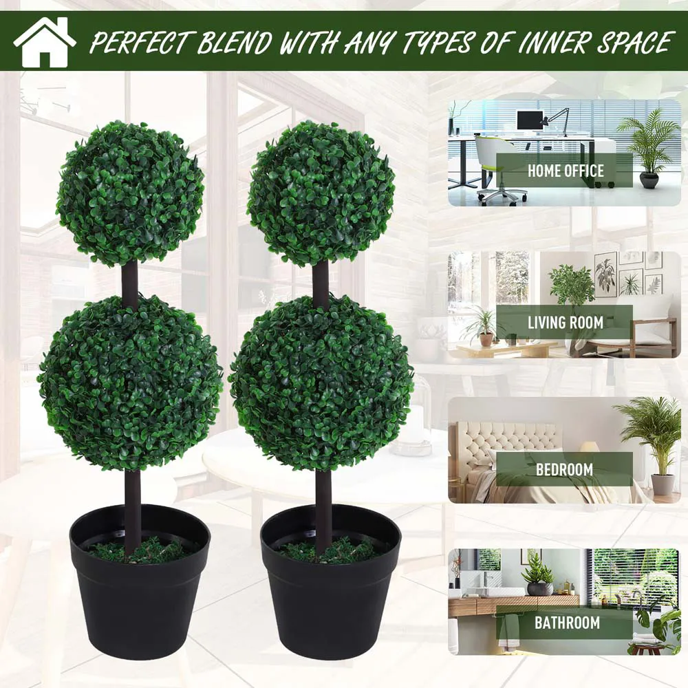 Boxwood Ball Tree Artificial Plant In Pot 2.2ft 2 Pack - Multi