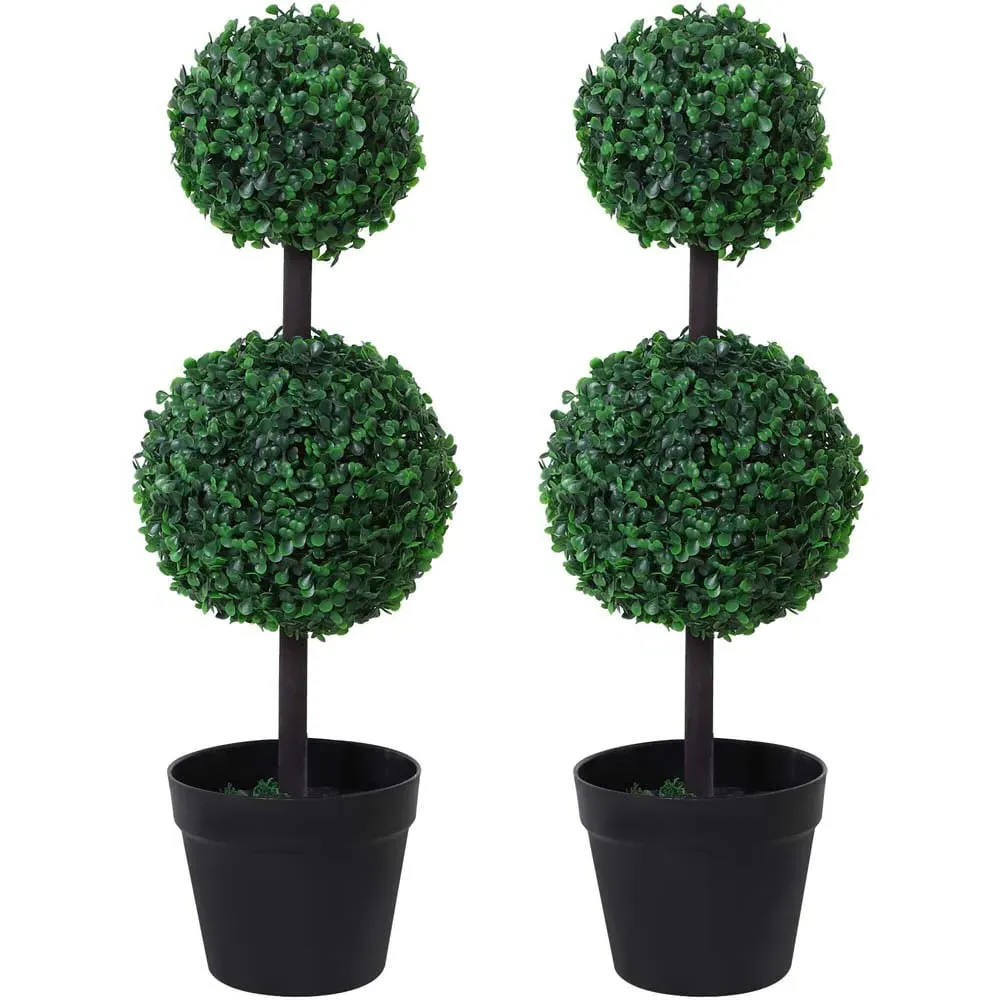Boxwood Ball Tree Artificial Plant In Pot 2.2ft 2 Pack - Multi image