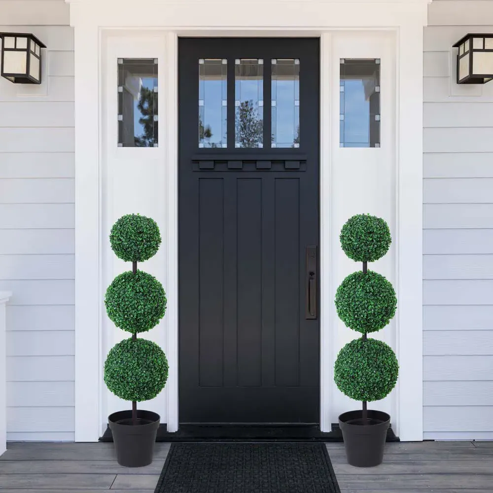 Boxwood Ball Tree Artificial Plant In Pot 3.6ft 2 Pack - Multi