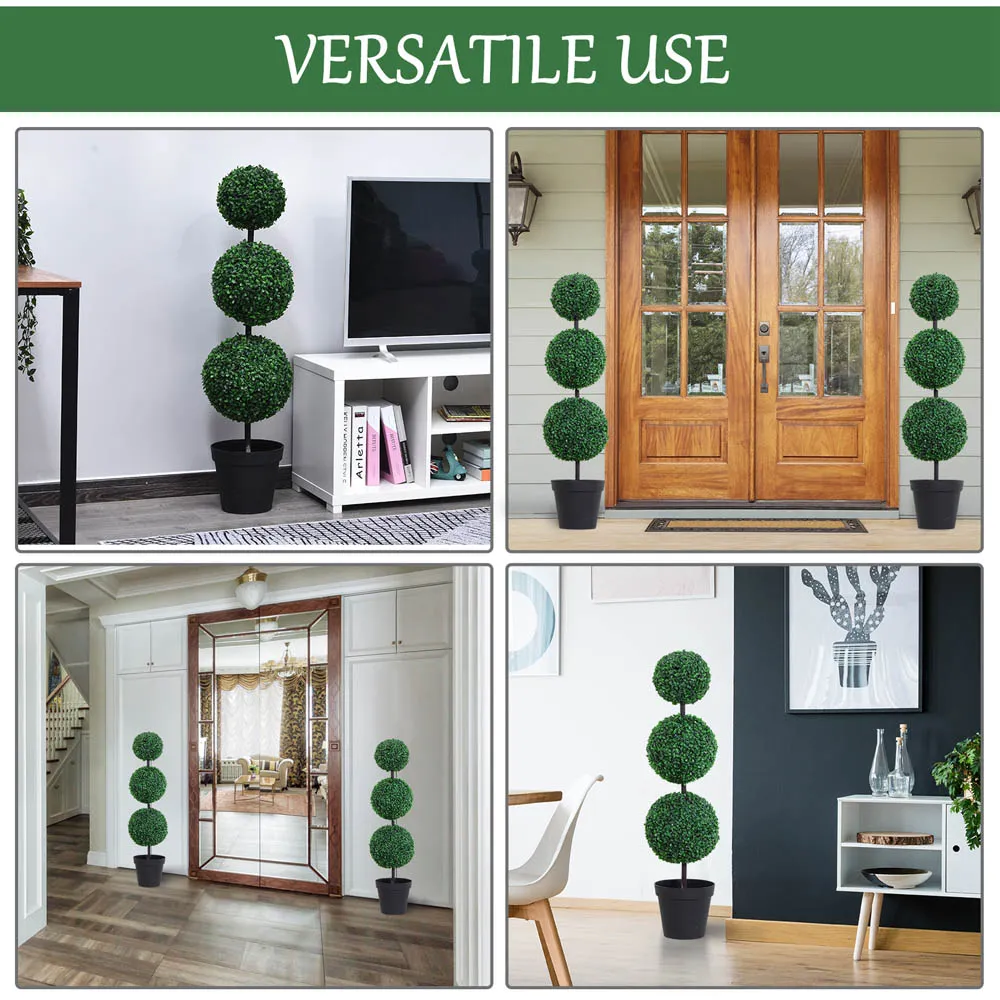 Boxwood Ball Tree Artificial Plant In Pot 3.6ft 2 Pack - Multi