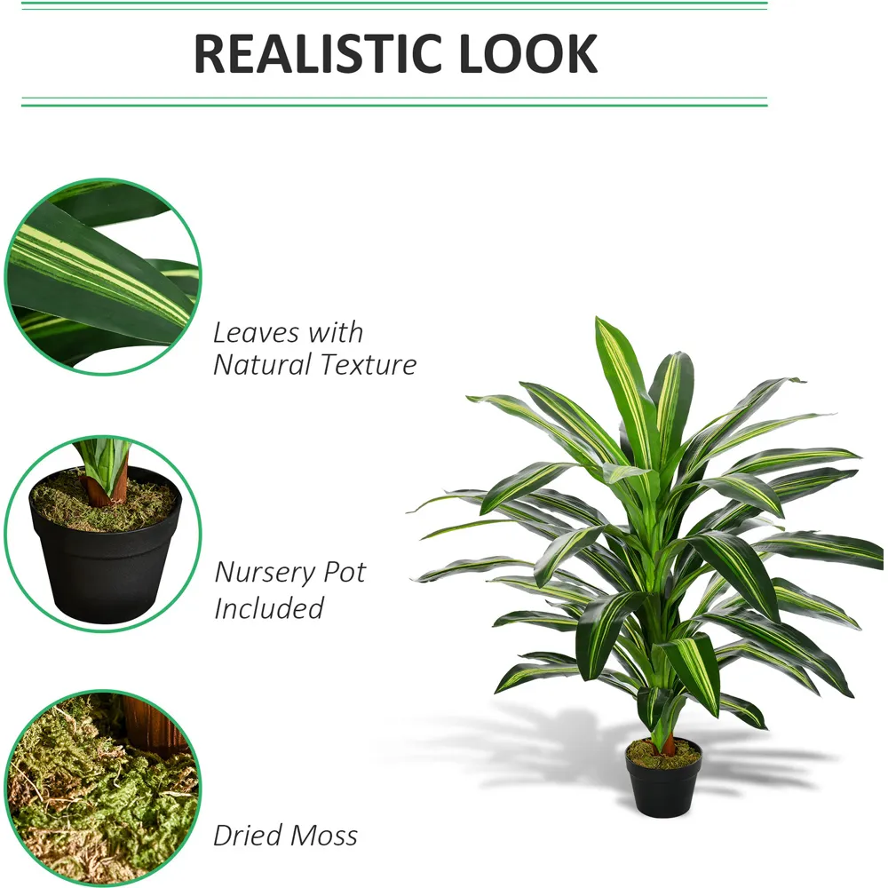 Dracaena Tree Artificial Plant In Pot 3.6ft - Multi