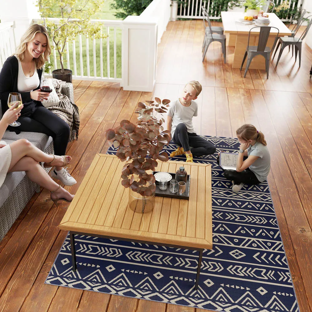 Geometric Reversible Outdoor Rug 1.8 x 2.7m - Blue, Polypropylene