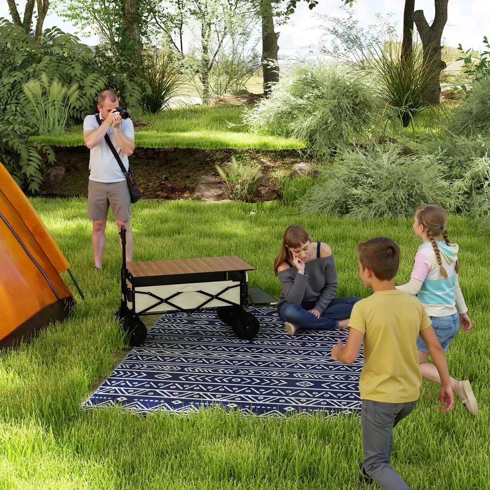 Geometric Reversible Outdoor Rug 1.8 x 2.7m - Blue, Polypropylene