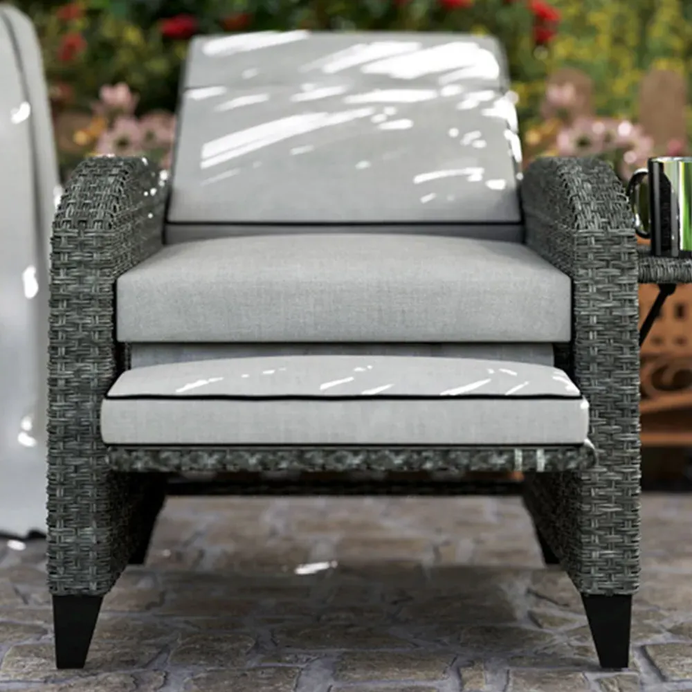 Recliner Chair with Cushion and Side Tray - Grey, Rattan image