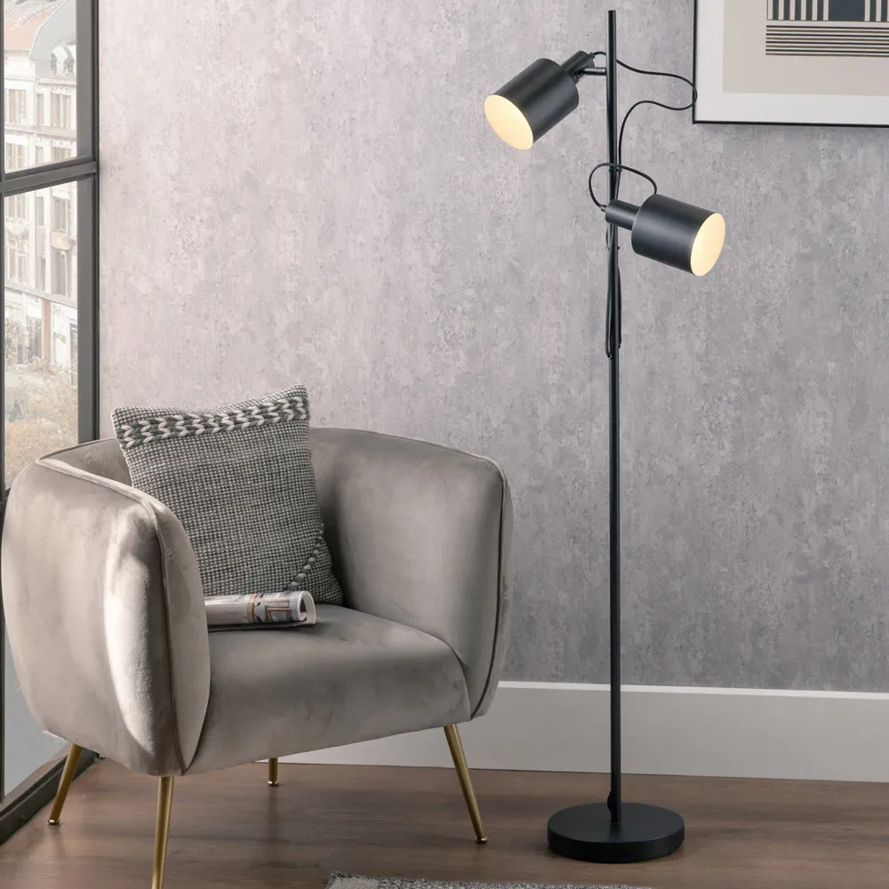 Aaron Metal Floor Lamp with Moveable Heads - Black