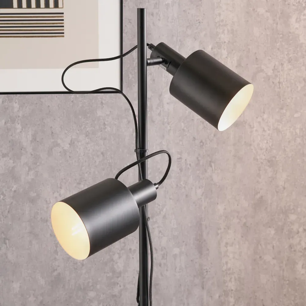 Aaron Metal Floor Lamp with Moveable Heads - Black