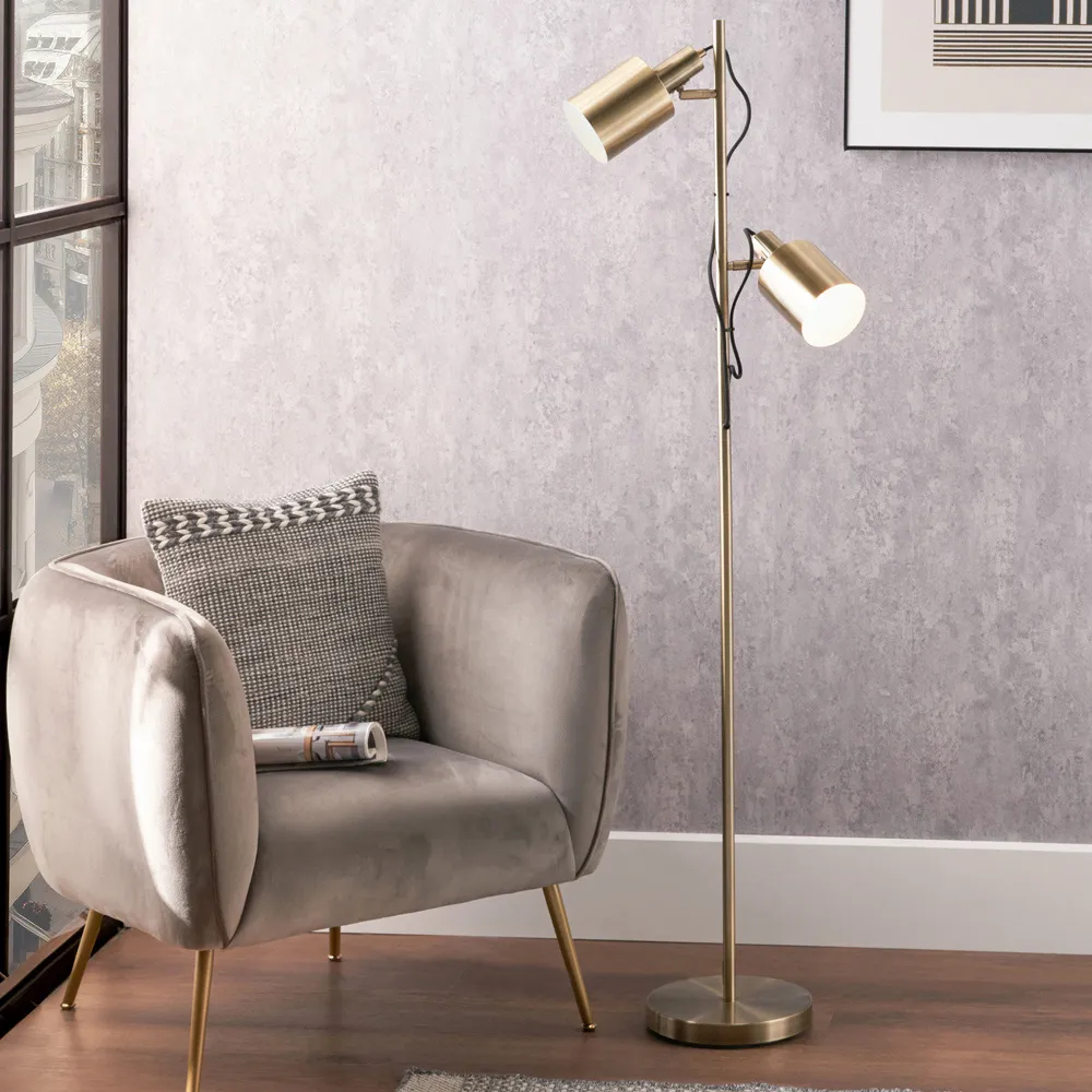 Aaron Metal Floor Lamp with Moveable Heads - Gold