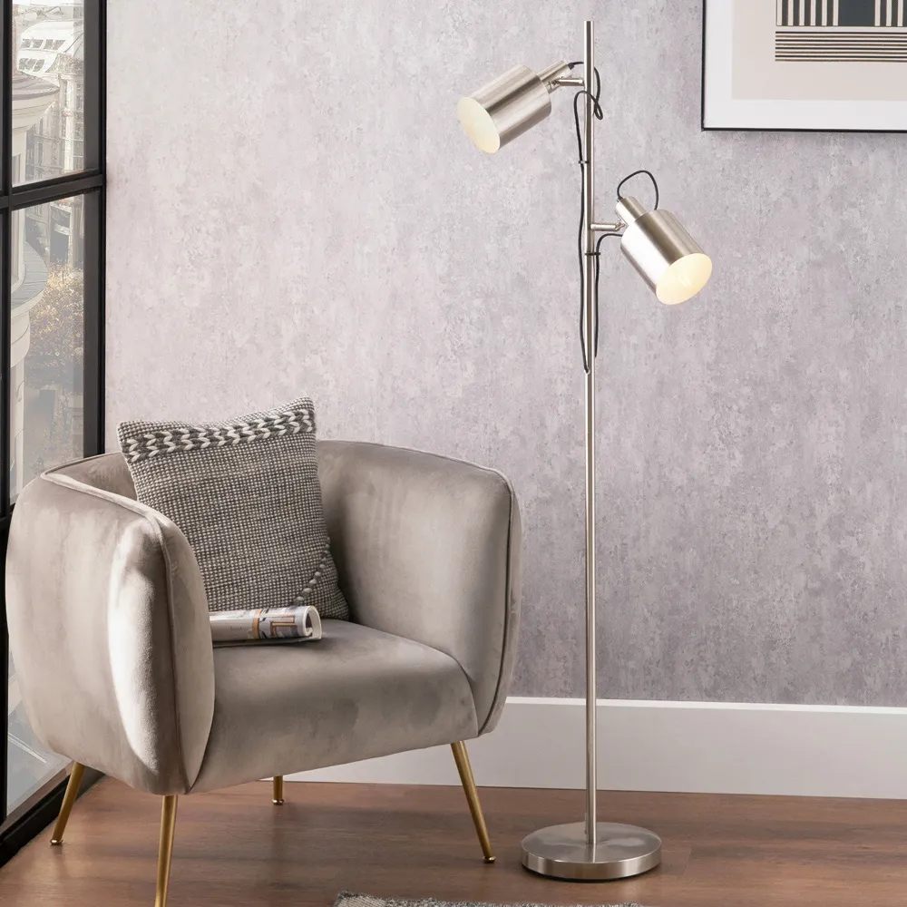 Aaron Metal Floor Lamp with Moveable Heads - Silver