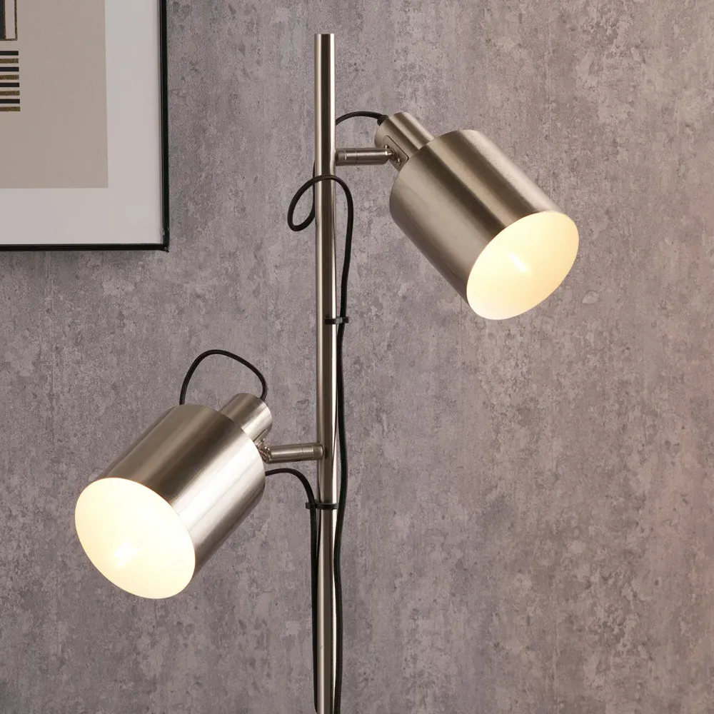 Aaron Metal Floor Lamp with Moveable Heads - Silver
