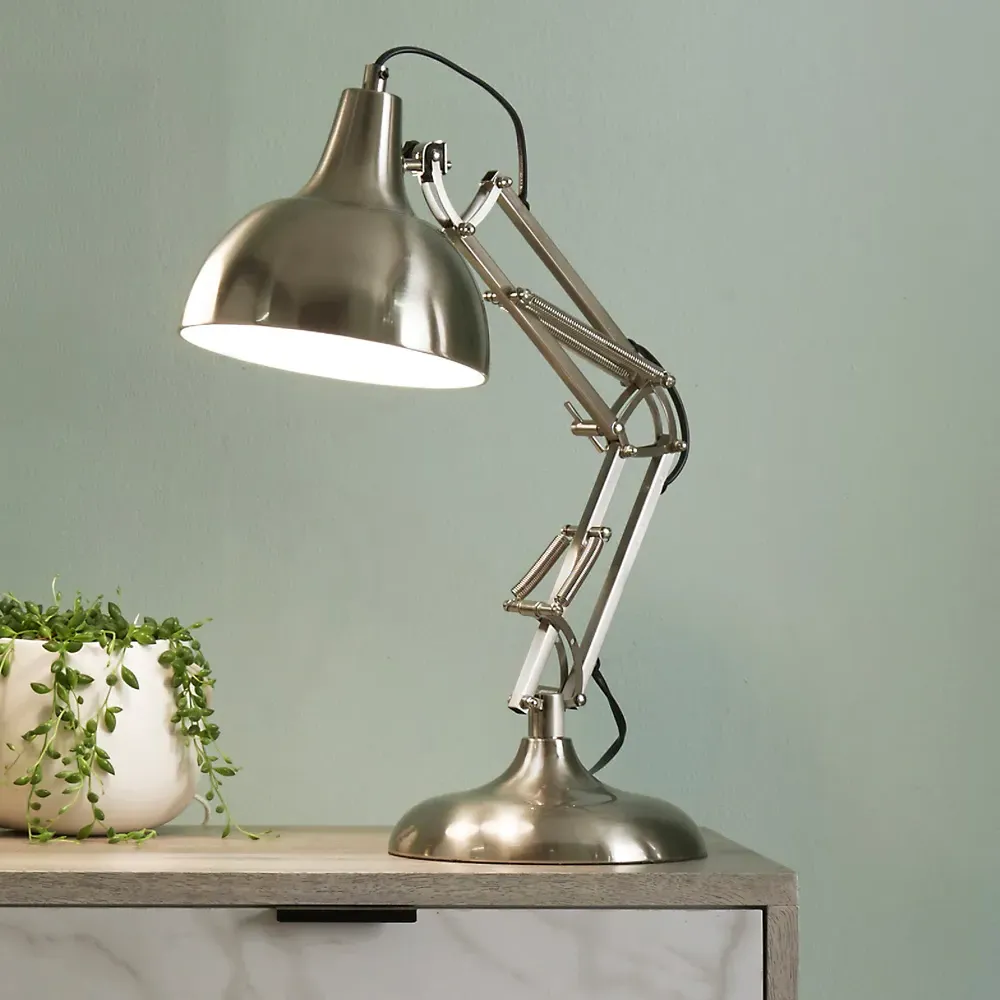 Alonzo Angled Table Lamp - Silver, Metal