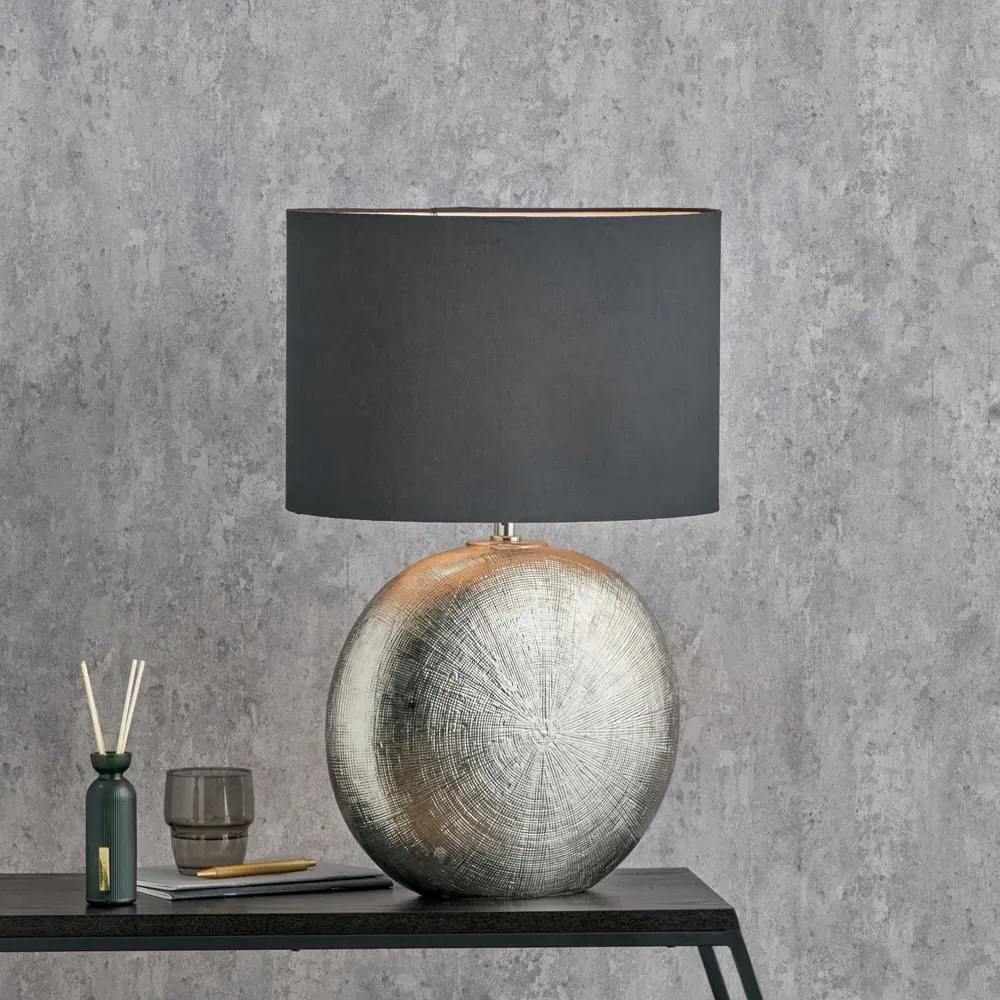 Alpha Textured Ceramic Table Lamp - Silver