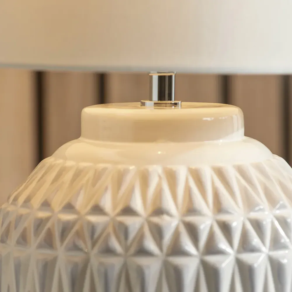 Anneli Aztec Texture Ceramic Table Lamp - White