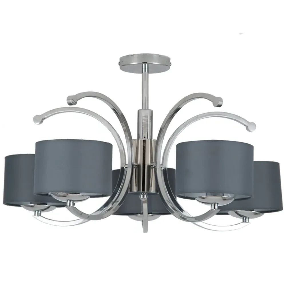 Arcadia 5 Arm Curved Semi Flush Pendant Light - Silver
