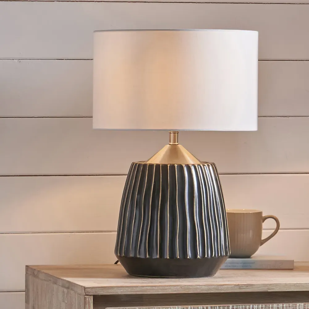 Artemis Ceramic Table Lamp - Grey, Brushed Silver