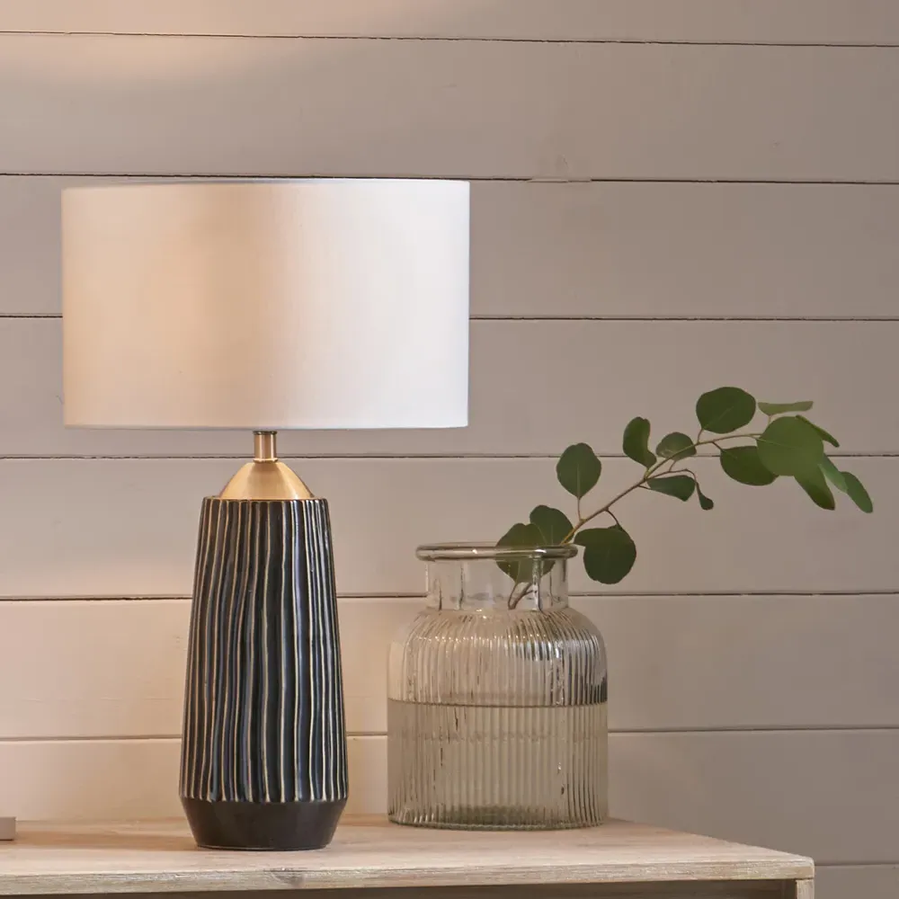 Artemis Tall Ceramic Table Lamp - Grey, Brushed Silver