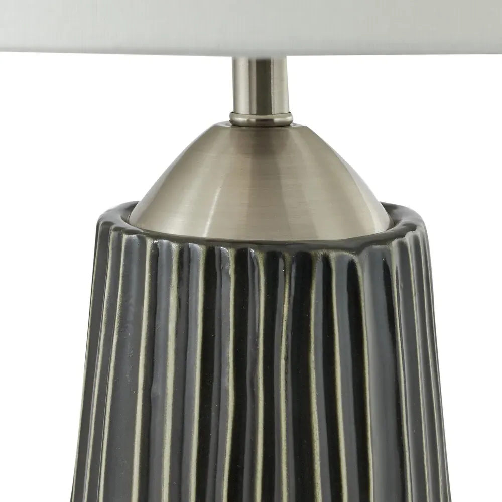 Artemis Tall Ceramic Table Lamp - Grey, Brushed Silver
