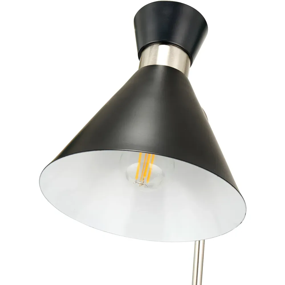 Benedict Funnel Table Lamp - Black, Brushed Silver Metal