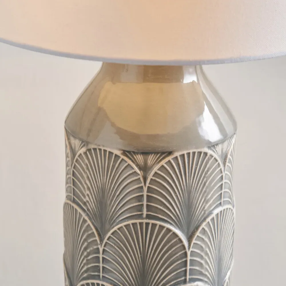Bethan Embossed Ceramic Table Lamp - Grey