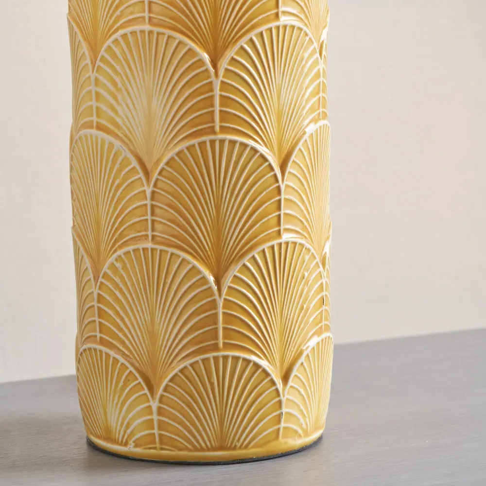 Bethan Embossed Ceramic Table Lamp - Mustard