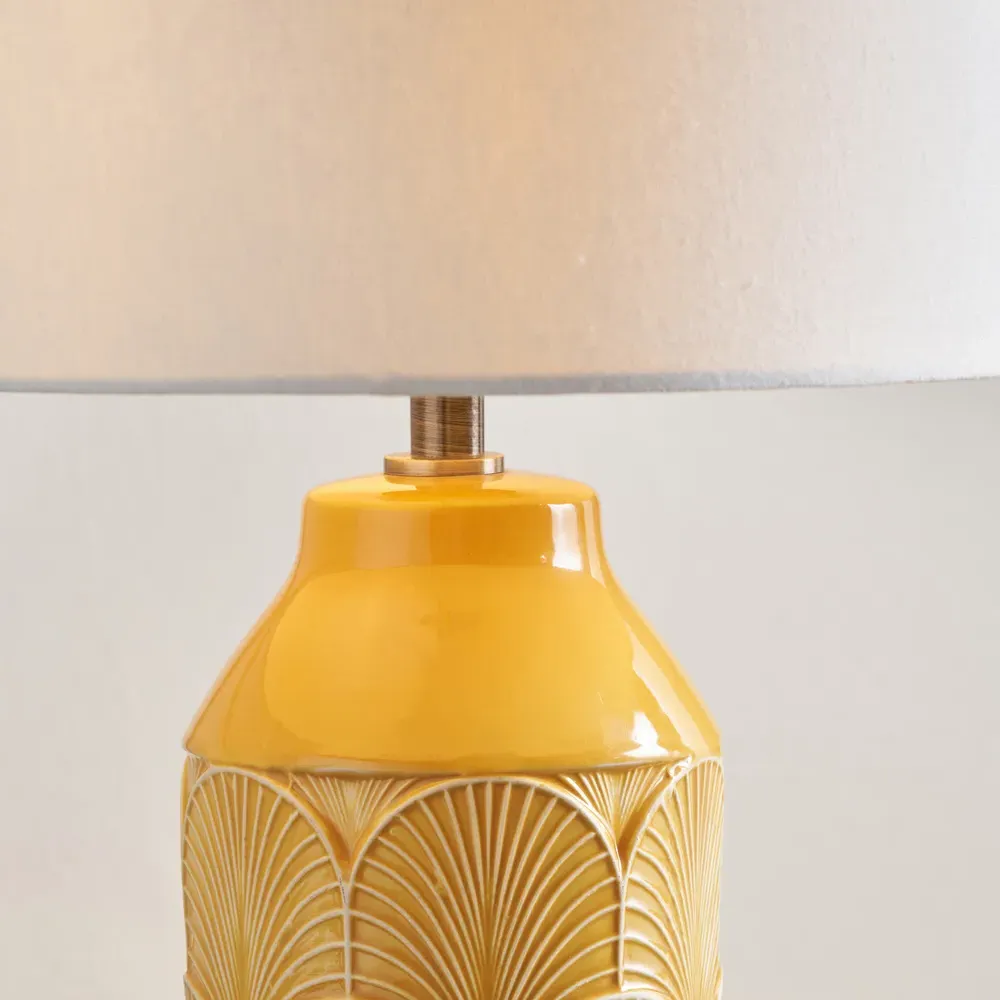 Bethan Embossed Ceramic Table Lamp - Mustard
