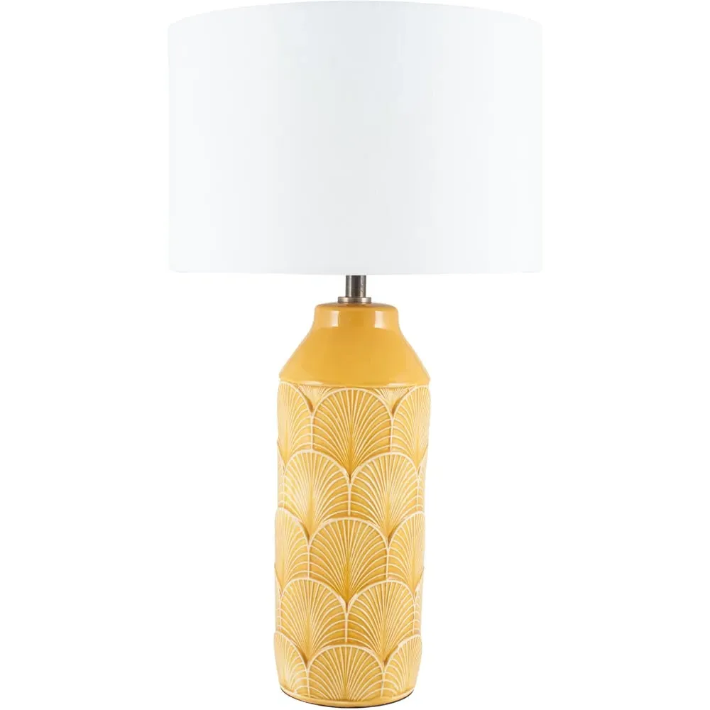 Bethan Embossed Ceramic Table Lamp - Mustard